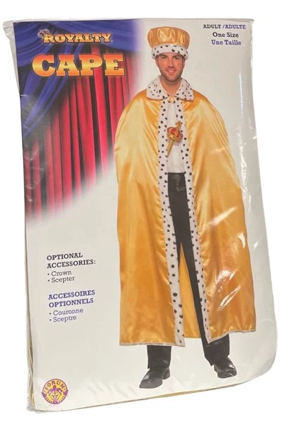 CAPA REAL DORADA PARA ADULTOS Rey Reina Príncipe Mago Borde de Piel Mago Disfraz utilería Foto 2 de 4