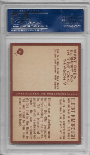 Philadelphia Football RC 1967 Elbert Kimbrough #124 PSA 8 casi nuevo-como nuevo sin precio base Santos - Imagen 2 de 2