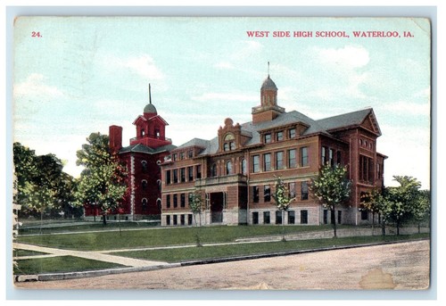 1908 West Side High School Building Waterloo Iowa IA Posted Antique 