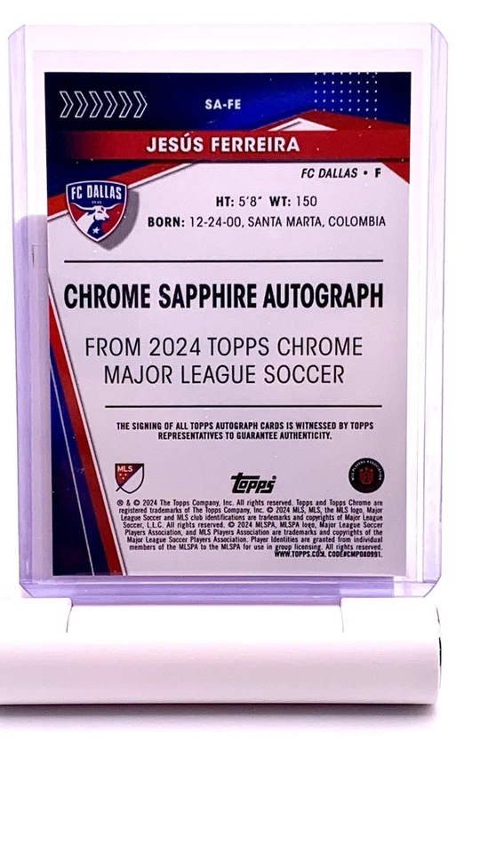 Jesus Ferreira 2024 Topps Chrome Sapphire Edition MLS Red Auto # /5 DAL SEA - Image 3 of 3