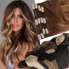 AAAAAAA+ Clip In Remy Real 100% Human Hair Extensions 8PCS FULL Weft Black Brown