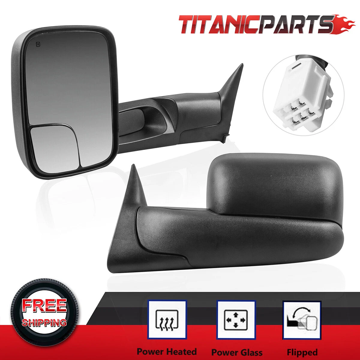 Pair Tow Mirrors For 1998-01 Dodge Ram 1500 1998-02 Ram 2500 / 3500 Power Heated