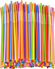 100 Pcs Colorful Flexible Plastic Straws,12.9 Inch Extra Long Disposable Bend...