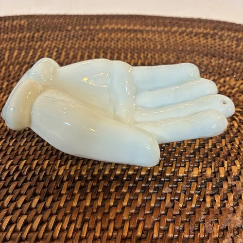 Vintage Small White Milk Glass Hand Trinket Dish Plate Palm