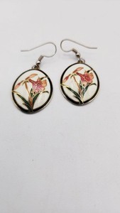 Floral Enamel Dangle Earrings With Gold-Tone Backing And Fishhook Closure 2"
