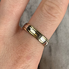 9ct Gold Wedding Band Ring Two Tone Band Ring 925 Sterling Silver - Size P 1/2