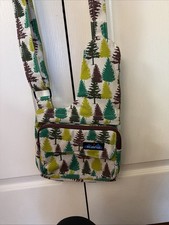 KAVU Crossbody Sling Bag Evergreen Tree Print Canvas Adjustable Strap Pockets
