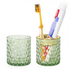 2pcs Green Toothbrush Holders for Bathrooms, Glass Toothbrush Holder and Bath...