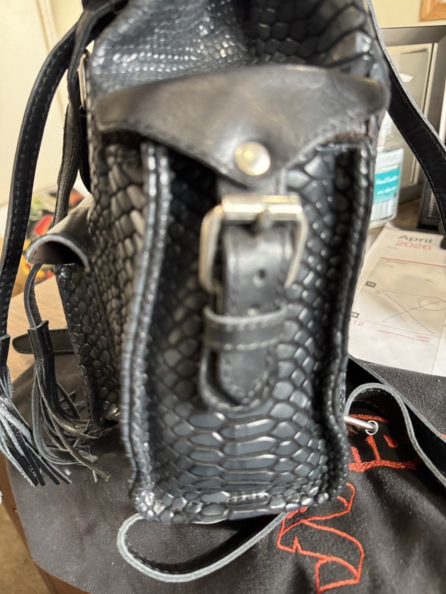 Freebird Medium Black Snake Embossed Leather Backpack  display picture 1