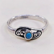 Sz 5.5, Vintage Sterling Silver handmade Turquoise Beads Ring