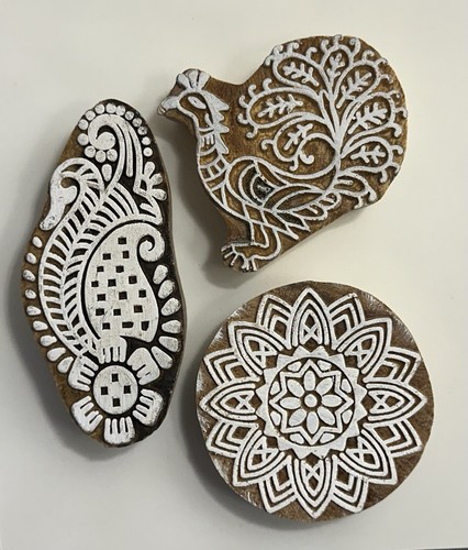 Set of 3 Shapes various Design Printing Block Wooden Stamp New WBS 8 - Picture 1 of 5