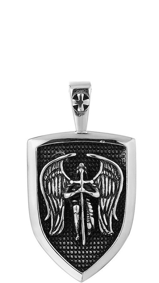 Collier pendentif Saint Michel en acier inoxydable argenté pour homme