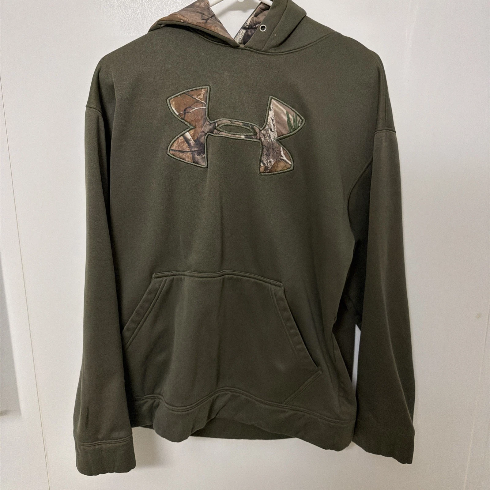 Under Armour Storm Hoodie Medium Green Camo Logo Hunting Sweatshirt