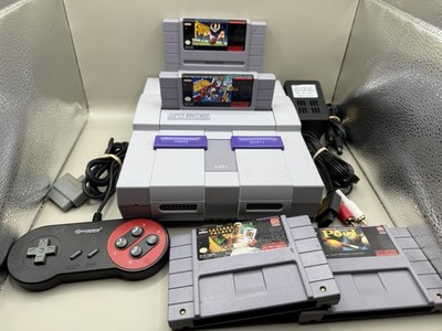 Super Nintendo SNES Console System GAMES Bundle Lot Tested 3rd Party Controller