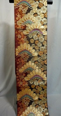 Japanese Kimono,SILK Fukuro OBI,Rokutu,Pine leaf,GLD/LAME threads,L14' 5''..4546