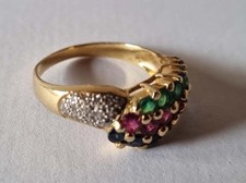 Goldring Vintage Damenring 750er Gold Saphire Rubine Smaragde Diamanten
