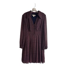 Michael Kors Dipsy Print Long Balloon Sleeve Pleated Dress L Fairly Whimsical ￼