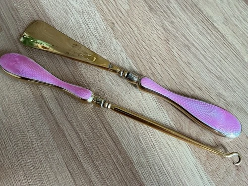Superb Silver Gilt & Purple Enamel Guilloche Shoe Horn/Glove Pull, Mappin & Webb