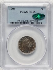 1904 5C CAC Proof Liberty Nickel PCGS PR65