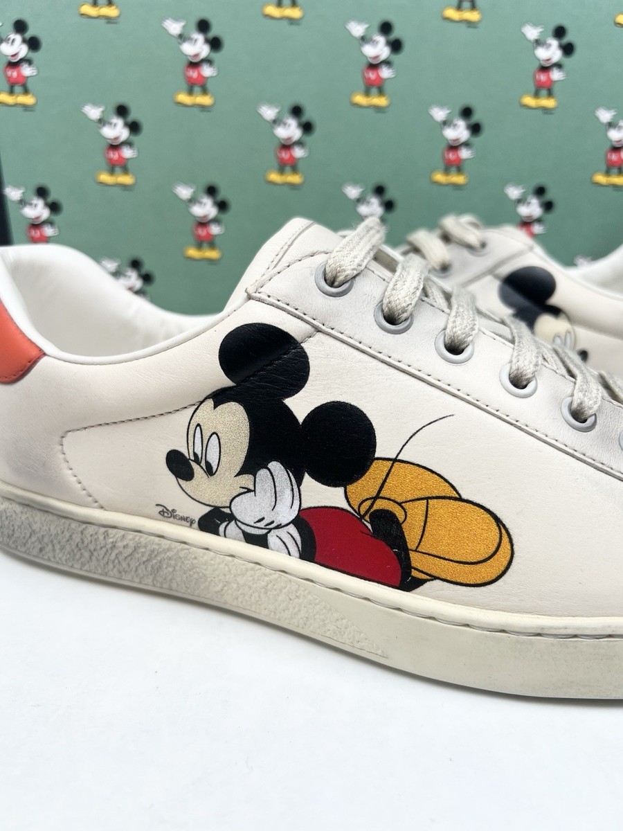Size 8US - Gucci Ace x Disney “Mickey” Ivory Leather Sneakers