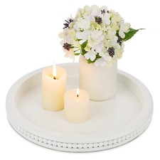 Decorative Coffee Table Tray: White Beaded Round Serving Tray Modern Farmhous...