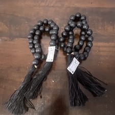 Set of 2 Rustic Farmhouse Beaded Garland Black Wood