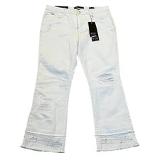 FDJ French Dressing Jeans White Embellished Hem Mid-Rise Crop Jeans Size 12 NWT
