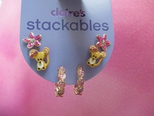 New Claires Stackable Earrings Sensitive 3 Pairs with Crystals