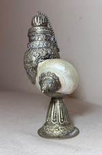 Antique Anglo Indian Tooled Silver Metal Mounted Nautilus Shell Lidded Cup Box