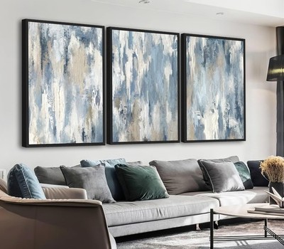 ASDCEUTICALS Abstract Framed Wall Art - Grey Blue Large Wall Decor Neutral Be...