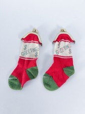 Vintage Christmas Stockings, Knit with Snap Closure, Greetings,