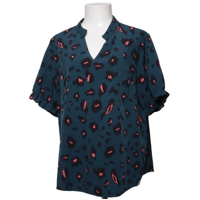 Shein Curve, Top, Größe: 0XL, Blau/Mehrfarbig, Polyester, Leopard, Damen #APj