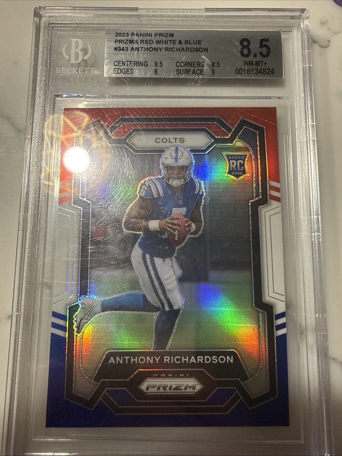 2023 Panini Prizm Rookies Anthony Richardson #343 Red White Blue Prizm (RC) 8.5