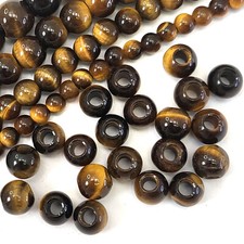 Big Hole Tiger Eye Bead Large Hole Natural Gemstone 6mm 8mm 10mm 12mm 7.5"