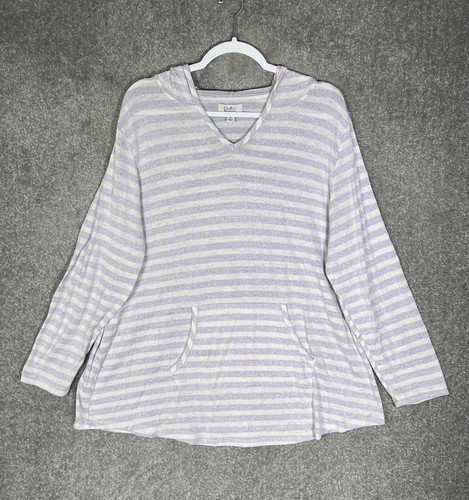 Croft & Barrow lila gestreifter Langarm Hoodie Oberteil Damen Übergröße 3X Tasche