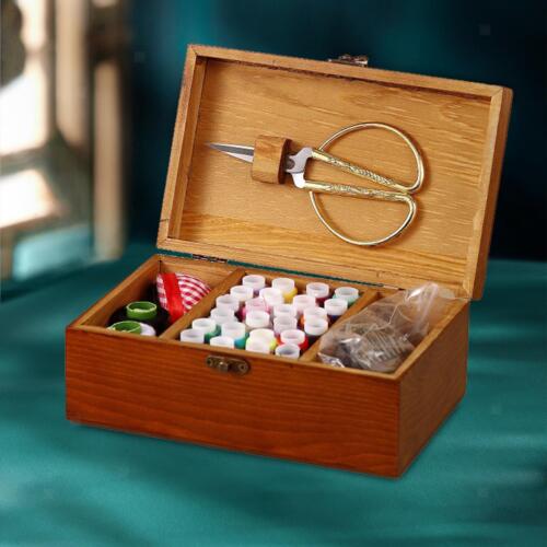 Wooden Sewing Box Empty Box Travel Diy Needlework Wood Sewing Basket - Picture 1 of 10