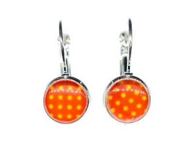 Polka Dots Cabochon Rockabilly Miniblings Ohrringe Pünktchen rot weiß Punkte - Bild 1 von 4