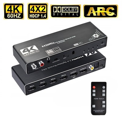 Hdmi Switch 4X2 4X1 With Audio Extractor 4K@60Hz HD HDMI Switcher Arc Function