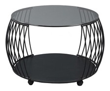 Couchtisch Wohnzimmertisch Sofatisch Grauglas Metall Ø 60 cm