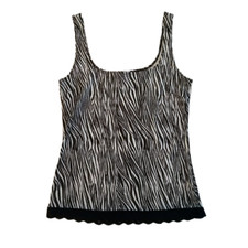 Vintage 90's Animal Print Tank Top Zebra Print Stretchy Material Lace Trim Sz M