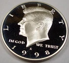1998-S KENNEDY SILVER PROOF HALF DOLLAR  GEM