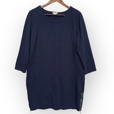 GAP Side Zip Shift Dress Women Size L Blue 100% Cotton 3/4 Sleeve Thick Fabric