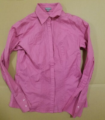 Vintage Ann Taylor Women's Sz (S) Deep India Pink L/S Narrow Tucks Button Up Top