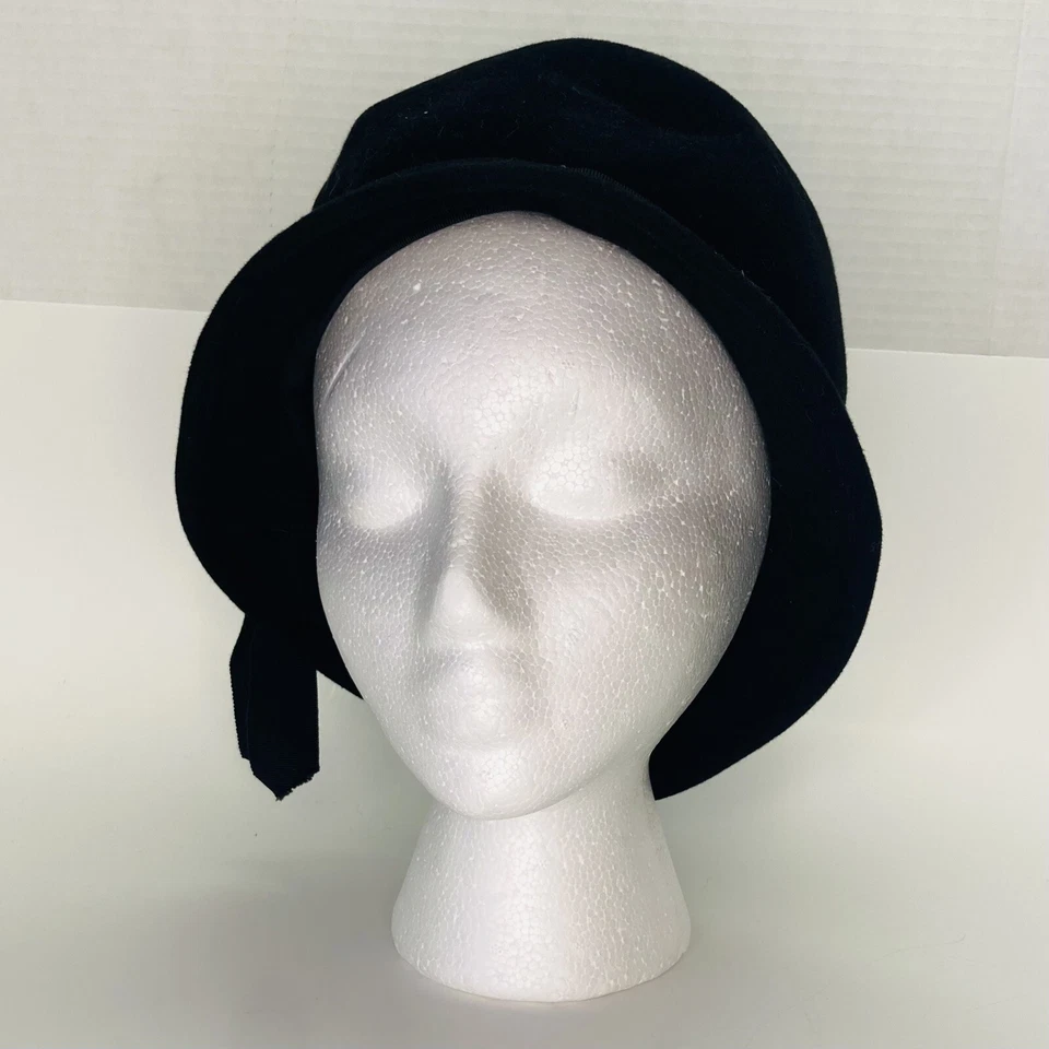 Sombrero de cubo Peachbloom Merrimac de colección para mujer cuerpo de terciopelo negro 22 hecho en unión Foto 3 de 4