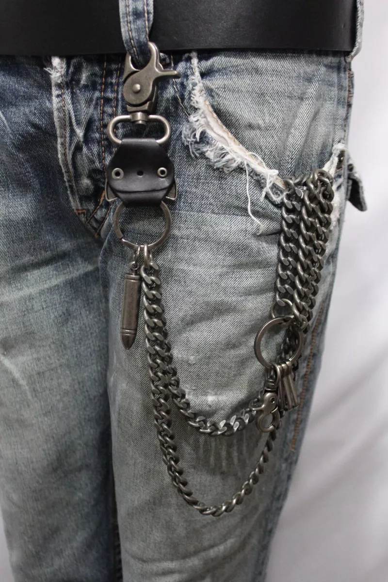 Men Wallet Chain Pewter Black Metal Long Jeans Keychain Biker Bullet Guns  Links