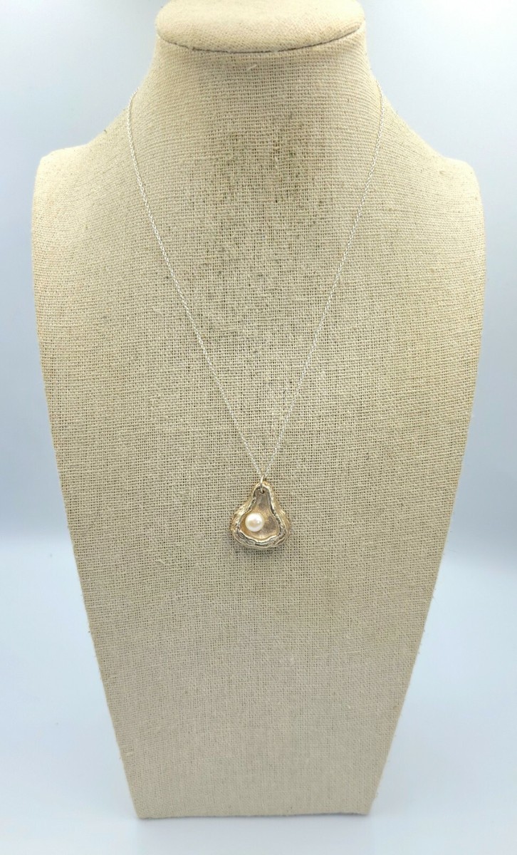 Artisan Handmade Fine PMC .999 Silver Oyster with Pearl Pendant on 16" Chain View 6