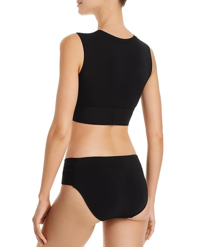 Robin Piccone Cropped T-Shirt/ Tank AVA Swim Top, Black, XS - Picture 3 of 4