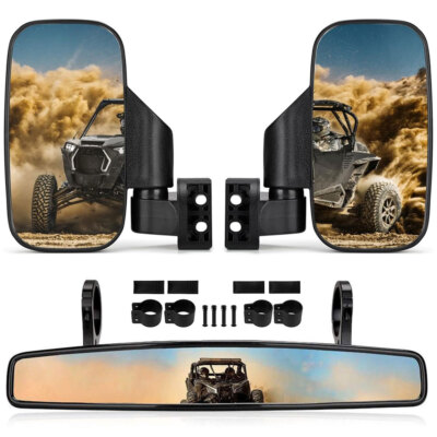 For Yamaha Rhino 450 660 700 1.75'' Roll Bar UTV Rear View Center & Side Mirrors
