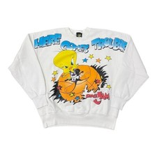 Vintage 1996 Space Jam Sweatshirt Adult Large White Pullover Looney Tunes Tweety