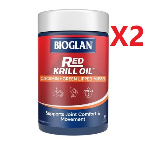 (BULK x2) Bioglan Olio di Krill Rosso + Curcumina + Cozza Labbra Verde 60 Capsule x2) - Foto 2 di 2